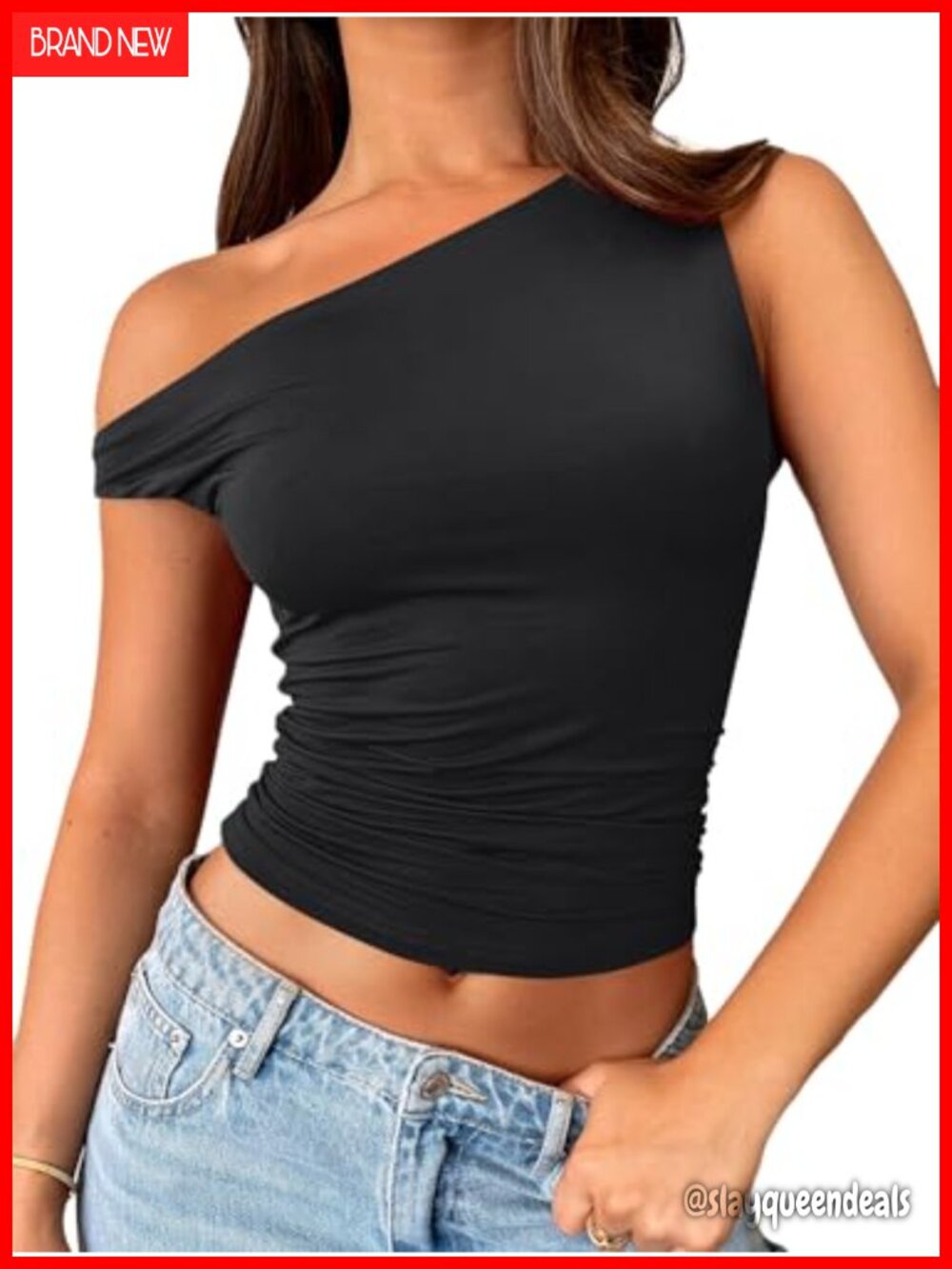 Womens Off Shoulder Crop Tank Top Asymmetric Ruched Going Out Y2K Top